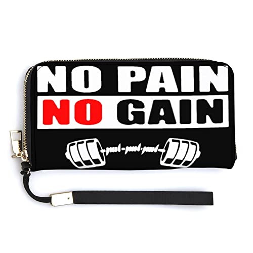 NLWQEKV No Pain No Gain Unisex-Geldbörse aus Leder, großes Fassungsvermögen, Clutch, Handytasche, Geldbörse, Kreditkartenetui mit Handgelenkschlaufe von NLWQEKV