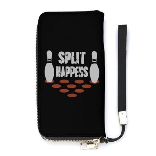 NLWQEKV Split Happens Bowling Handgelenk-Geldbörse, Leder, langes Kartenetui, schmale Clutch-Handtasche für Damen von NLWQEKV