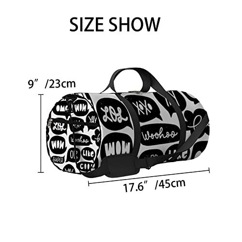 Schwarz-weiße Sprechalphabet-Blasenmuster-Sporttasche, Tragetasche, wasserdichte Sporttasche mit Schultergurt, Reißverschluss, 2 Seitentaschen für Männer und Frauen, Reise- und Aufbewahrungs-Umhängeta von NLWQEKV