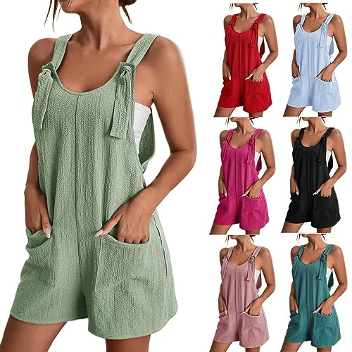 NMSLCNM Jumpsuit Damen Sommer Kurz Casual Ärmellos Overalls Romper Playsuit Hohe Taille Loose Latzhose Damen Kurz Elegant Overall Playsuit Einteiler Latzhose mit Taschen Strampler (01-GN2, M) von NMSLCNM