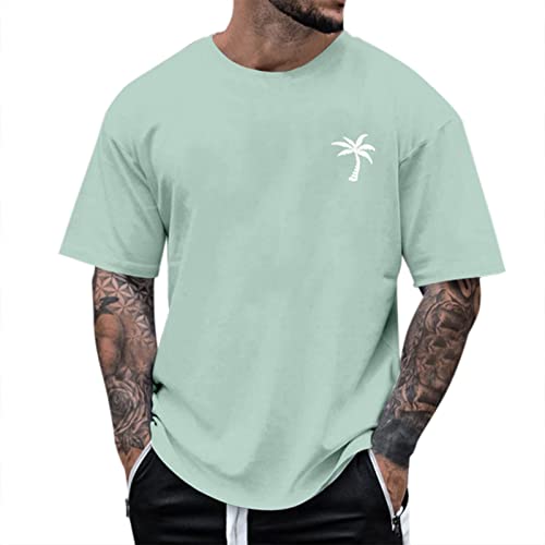 Tshirt Herren Oversize Sommer Lose Rundhals Kurzarm Shirt Oversized Tshirt Herren Vintage Drucken Oberteile Shirts Casual Herren Sportshirts Freizeitshirts Streetwear (01 Mint Green, XL) von NMSLCNM