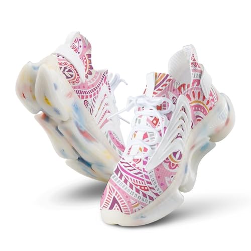 NMVAWIPT Damen Leichte Laufschuhe Sneaker Für Frühling Herbst, 3D Print Trail Schuh, Leichte Atmungsaktive Anti-Rutsch-Wanderschuh (Color : Style C - White, Size : 37 EU) von NMVAWIPT