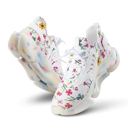 NMVAWIPT Leichte Laufschuhe Für Damen, Sneaker Für Frühling Und Herbst, Modischer Straßenlaufschuh Mit 3D-Druck (Color : Style A - White, Size : 42 EU) von NMVAWIPT