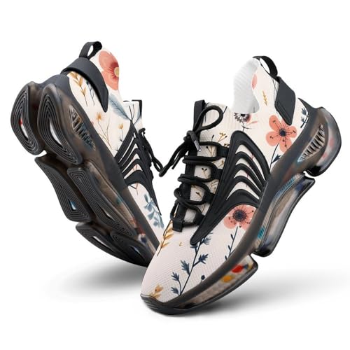 NMVAWIPT Leichte Laufschuhe Für Damen, Sneaker Für Frühling Und Herbst, Modischer Straßenlaufschuh Mit 3D-Druck (Color : Style F - Black, Size : 44 EU) von NMVAWIPT