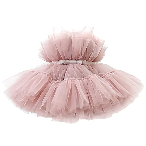 NNJXD Baby Mädchen Kleid Schleife Kleider Tutu Flauschige Taufe Prinzessin Größe (90) 12-24 Monate 766 Rosa-A von NNJXD