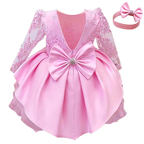 NNJXD Baby Mädchen Kleid Tutu-Kleider Geblümtes Weihnachtskleid Pageant rückenfreies Brautkleid Größe (80) 6-12 Monate 773 Rosa-A von NNJXD