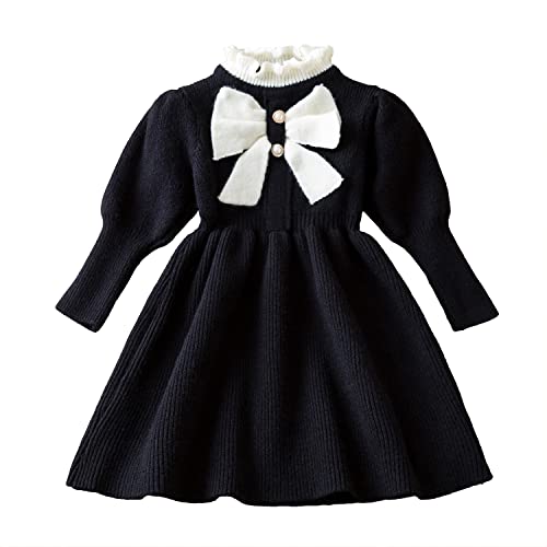 NNJXD Baby Mädchen Langarm Strickpullover Prinzessin Bowknot Kleid Freizeitkleidung 1938 Navy blau Größe (100) 2-3 Jahre von NNJXD