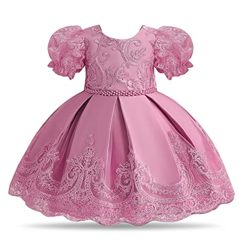 NNJXD Baby Mädchen Spitze Partykleid Taufe Bowknot Kleinkind Tutu Brautkleid 2021 Altrosa Größe (100) 2-3 Jahre von NNJXD