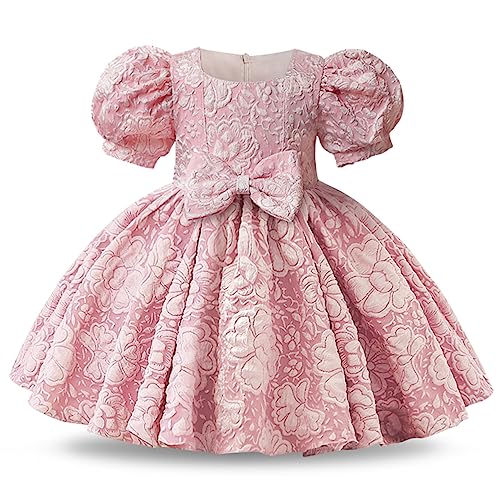 NNJXD Baby Mädchen Taufkleid Tutu Party Blume Schleife Kleinkind Mädchen Kleider 2038 Rosa Größe (90) 12–24 Monate von NNJXD