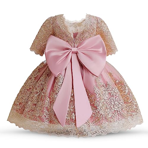 NNJXD Baby Mädchen Tutu Kleid Säugling Taufe Blume Hochzeit Geburtstag Party Festzug Kleid 2030 Rosa Größe(80) 6-12 Monate von NNJXD