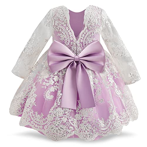 NNJXD Blumenmädchen Baby Spitze Prinzessin Party Pageant Kleid Tutu Hochzeitskleid 790 Lila Größe (90) 12–24 Monate von NNJXD