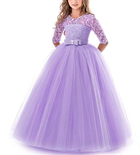 NNJXD Mädchen Festzug Stickerei Prom Kleider Prinzessin Hochzeit Kleidung Größe(150) 9-10 Jahre 378 Lila-A von NNJXD