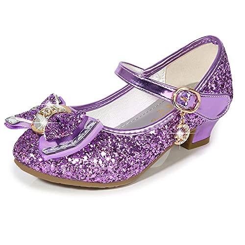 NNJXD Mädchen Prinzessin Funkelnd Schuhe Cosplay Party Tanzen Niedrig Hochhackig Größe 28(17cm/6.69") Lila von NNJXD