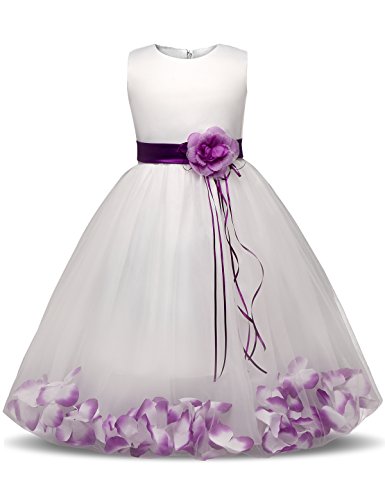 NNJXD Mädchen Tutu Blütenblätter Schleife Brautkleid für Kleinkind Mädchen, Großes Lila, 3-4 Jahre/ Etikettgröße- 110 von NNJXD