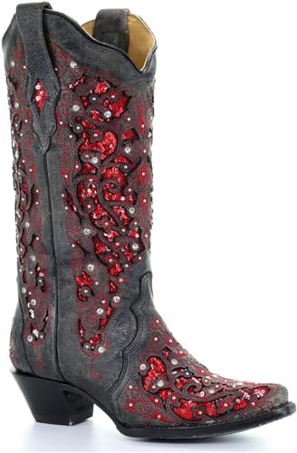 NOALED Damen-Cowboy-Westernstiefel, spitze Stickerei, klobige Absätze, Westernstiefel für Damen, kniehohe Stiefel, lässige Reitstiefel,46,B von NOALED