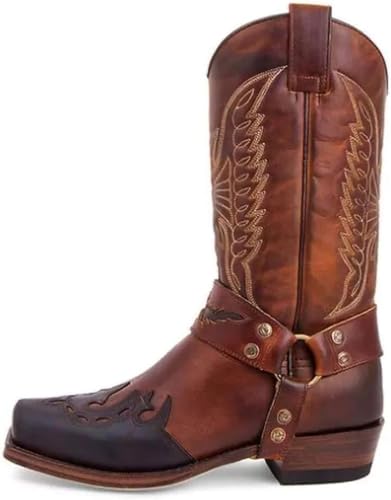 NOALED Herren Ritterstiefel Western Cowboy Stil Reitstiefel Stickerei Hohe Stiefel Große Reitschuhe Vintage Lange Stiefel,43,A von NOALED