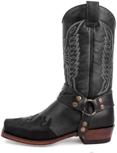 NOALED Herren Ritterstiefel Western Cowboy Stil Reitstiefel Stickerei Hohe Stiefel Große Reitschuhe Vintage Lange Stiefel,43,B von NOALED