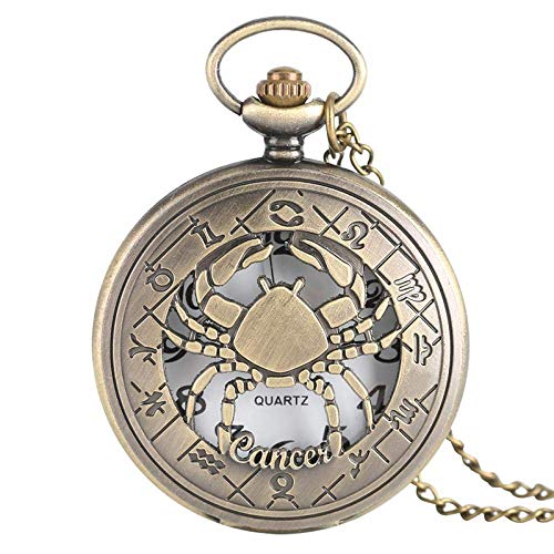 NOALED Mechanische Taschenuhr mit Kette, 12 Sternbilder, Astrologie, Sternzeichen, Retro-Uhren, Bronze, Halskette, Anhänger, Herren und Damen, Flip-Cover, Quarz von NOALED