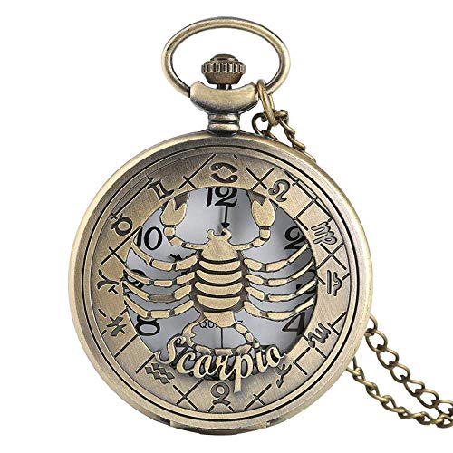 NOALED Mechanische Taschenuhr mit Kette, 12 Sternbilder, Astrologie, Sternzeichen, Retro-Uhren, Bronze, Halskette, Anhänger, Herren und Damen, Flip-Cover, Quarz von NOALED