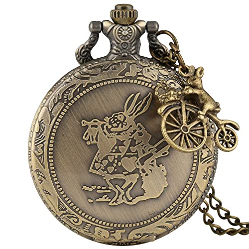 NOALED Mechanische Taschenuhr mit Kette, Taschenuhr, Vintage-Bronze-Kaninchen-Taschenuhr mit schönem Zubehör, römische Zahl, Steampunk-Uhr, Halskette, Anhängeruhren von NOALED