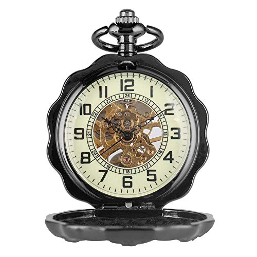 NOALED Mechanische Taschenuhr mit Kette, Taschenuhr und Kette, schwarz/leuchtende Zifferblattform, mechanische Taschenuhr mit Handaufzug, antike, Coole Retro-Uhr, Geschenke für Männer und Frauen von NOALED