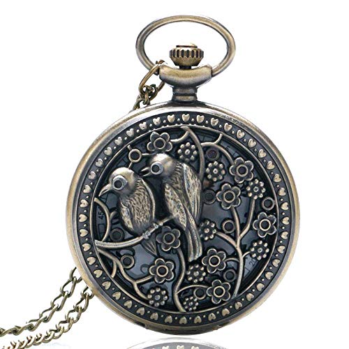 NOALED Mechanische Taschenuhr mit Kette, schöne Vogel-Hohlquarz-Taschenuhr für Damen und Mädchen, Retro, Vintage, schöne Halskette, Anhänger, Uhren, Damen, Bronze von NOALED