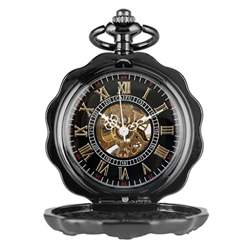 NOALED Schwarzes Zifferblatt, mechanische Handaufzugs-Taschenuhr, antike Schwarze Vintage-Uhr, Herren- und Damengeschenke, Vintage von NOALED