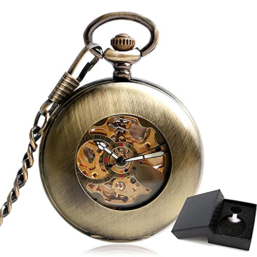 NOALED Taschenuhr mit Selbstaufzug Kupfer Mode Bronze Anhänger Glatt Retro Skelett Unisex Automatik Mechanisch Stilvoll Thanksgiving Geschenk Taschenuhren Vintage Taschenuhren Vintage von NOALED