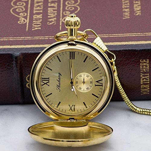 NOALED Taschenuhr Gold Mechanische Taschenuhr Halskette Handaufzug Golden Herren Taschenuhr Halskette Uhren mit Kette Geschenk von NOALED