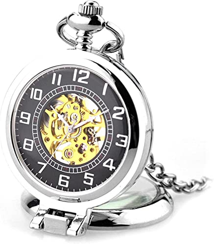 NOALED Vintage Herren Mechanische Taschenuhr Vintage Halskette Uhr Flip Top Skelett Lupe Anhänger Uhren Desktop, Standard von NOALED