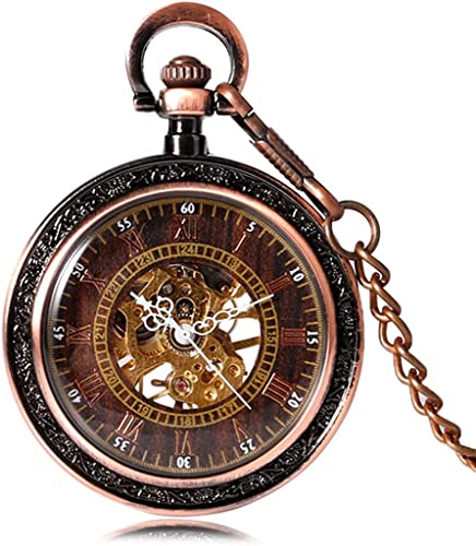 NOALED Vintage Steampunk Antik Kupfer Skelett Gravur Mechanische Zeiger für Männer und Frauen mit Kettenuhr, a, 5.0 cm von NOALED