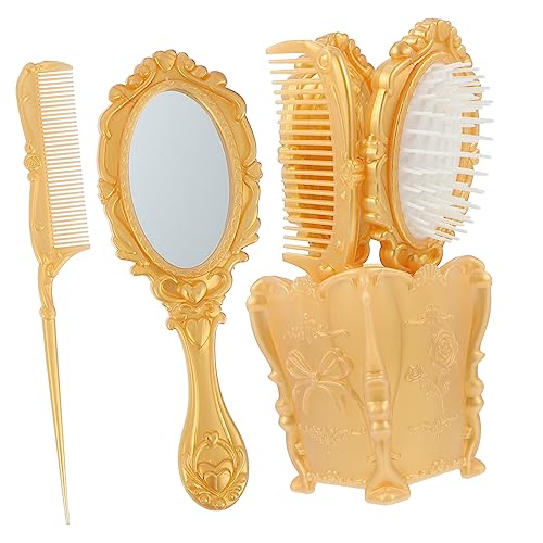 NOLITOY 5 Stück Teiliges Vintage Kosmetikspiegel Set mit Haarbürsten und Aufbewahrungshalter für Haartypen Entwirrende Bürsten mit Sanften Borsten Zuhause oder Unterwegs NOLITOY 5 Stück Teiliges Vintage Kosmetikspiegel Set mit Haarbürsten und Aufbewahrungshalter für Haartypen Entwirrende Bürsten mit Sanften Borsten Zuhause oder Unterwegs von NOLITOY