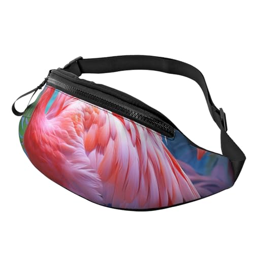 Bauchtasche mit Pfauenmuster, für Damen und Herren, verstellbarer Gürtel, lässige Brusttasche, Bauchtasche für Reisen, Sport, Laufen, Wandern, Hüfttaschen, Bemalter Flamingo, Einheitsgröße von NONHAI