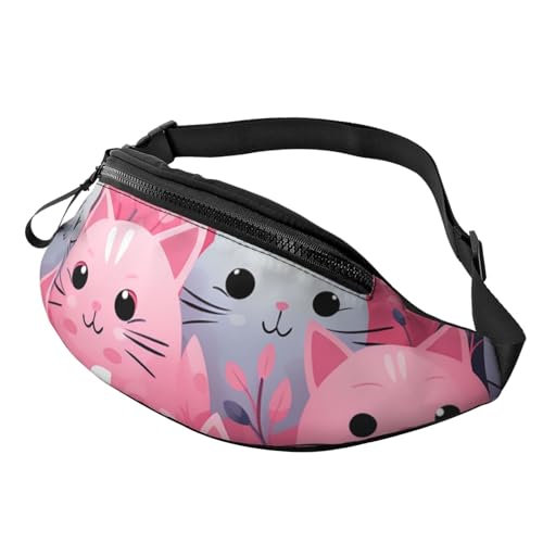 Gürteltasche für Damen und Herren, verstellbarer Gürtel, lässige Brusttasche, Bauchtasche für Reisen, Sport, Laufen, Wandern, Pink Flamingo und Wassermelone, Rosa/Katze, Einheitsgröße von NONHAI