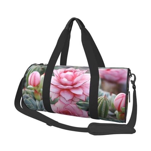 Reisetasche mit rosa Blumen-Motiv, für Herren und Damen, Sport, Turnbeutel, faltbar, Wochenendtasche, Handgepäck, Übernachtungstasche, für Reisen, Schwimmen, Basketball, Pink Flamingo Sukkulenten von NONHAI