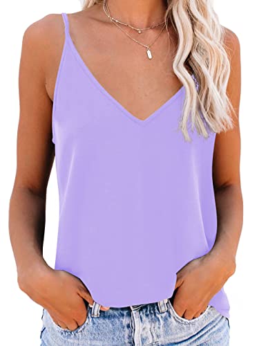 NONSAR Unterhemden Spaghettiträger Damen Basic Top Lange Tanks Verstellbarer Spaghetti Strap Cami Camisole Tank Top (9343M, Helles Lila) von NONSAR