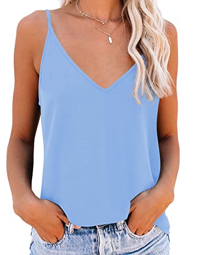 NONSAR Unterhemden Spaghettiträger Damen Basic Top Lange Tanks Verstellbarer Spaghetti Strap Cami Camisole Tank Top (9343S, Hellblau) von NONSAR