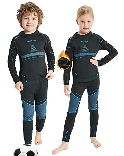 NOOYME Funktionsunterwäsche Kinder Skiunterwäsche Kinder Thermounterwäsche Kinder Atmungsaktiv & Hautfreundlich Sportunterwäsche Kinder Fussball,Schwarz-blau (158/164) 155-160cm von NOOYME