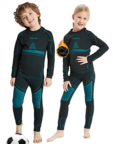 NOOYME Funktionsunterwäsche Kinder Skiunterwäsche Kinder Thermounterwäsche Kinder Atmungsaktiv & Hautfreundlich Sportunterwäsche Kinder Fussball,Schwarz-hellblau (146/152) 150-155cm von NOOYME