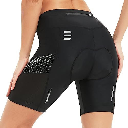 NOOYME Radlerhose Damen gepolstert 4D mit Tasche Fahrradhose Damen Kurz Elastische atmungsaktiv Radhose Damen mit breitem und dichtem Polster Schmerzfrei Schnelltrockende Fahrrad Hosen Damen von NOOYME