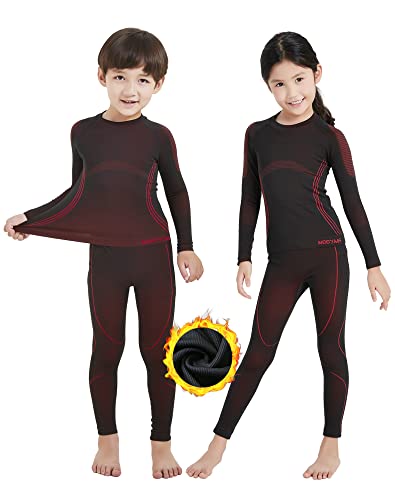 NOOYME Thermounterwäsche Kinder Set Skiunterwäsche Kinder Thermo Unterwäsche Extra Warme Funktionsunterwäsche Kinder Unisex Sportunterwäsche Kinder Fussball, Schwarz-rosa(110/116) 110-115cm von NOOYME