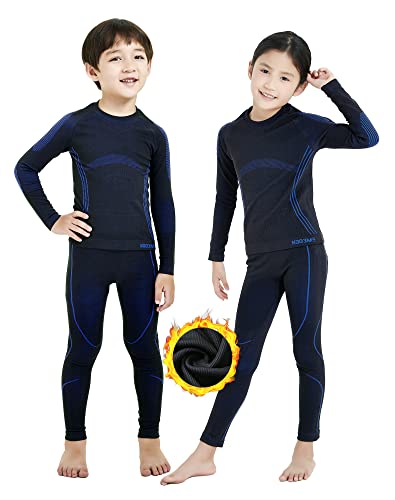 NOOYME Thermounterwäsche Kinder Set Skiunterwäsche Kinder Thermo Unterwäsche Extra Warme Funktionsunterwäsche Kinder Unisex Sportunterwäsche Kinder Fussball, Schwarz-blau (146/152) 150-155cm von NOOYME