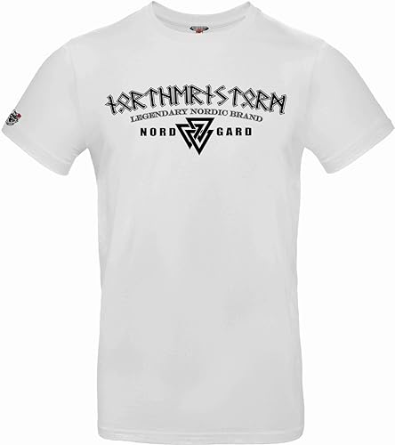 NORDGARD T Shirt JÖTUNN Wikinger Valhalla-Geri Freki nordisch Wolf Krieger Runen Valhalla Odin Thor Wotan Vegvisir Northman Asen (DE/NL/SE/PL, Alphanumerisch, L, Regular, Regular, weiß) von NORDGARD