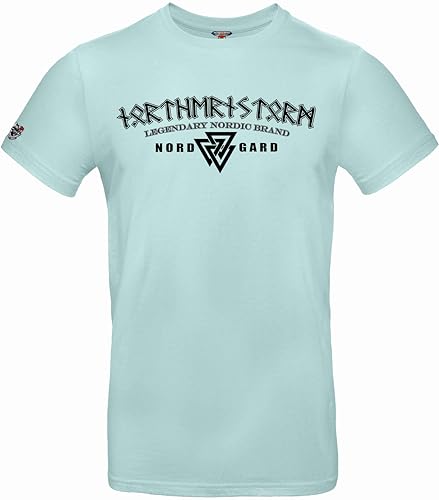 NORDGARD T Shirt JÖTUNN Wikinger Valhalla-Geri Freki nordisch Wolf Krieger Runen Valhalla Odin Thor Wotan Vegvisir Northman Asen (DE/NL/SE/PL, Alphanumerisch, XL, Regular, Regular, mintgrün) von NORDGARD