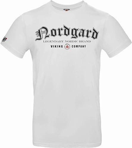 NORDGARD T Shirt Legendary Wikinger Valhalla-Geri Freki nordisch Wolf Krieger Runen Valhalla Odin Thor Wotan Vegvisir Northman (DE/NL/SE/PL, Alphanumerisch, L, Regular, Regular, weiß) von NORDGARD