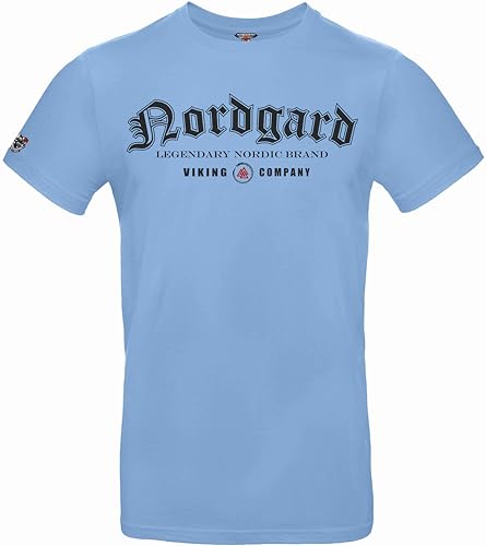 NORDGARD T Shirt Legendary Wikinger Valhalla-Geri Freki nordisch Wolf Krieger Runen Valhalla Odin Thor Wotan Vegvisir Northman (DE/NL/SE/PL, Alphanumerisch, XXL, Regular, Regular, himmelblau) von NORDGARD