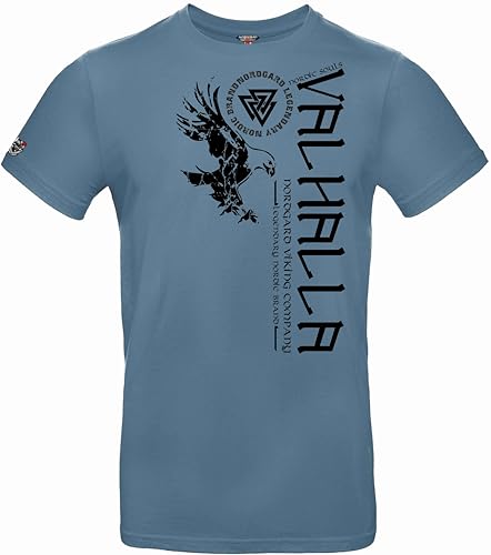 NORDGARD T Shirt Midgard Wikinger Valhalla-Geri Freki nordisch Wolf Krieger Runen Valhalla Odin Thor Wotan Vegvisir Northman Asen (DE/NL/SE/PL, Alphanumerisch, L, Regular, Regular, stahlblau) von NORDGARD