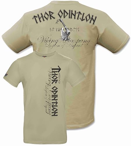 NORDGARD T Shirt Thor ODINSSON 2 Wikinger Valhalla-Geri Freki nordisch Wolf Krieger Runen Valhalla Odin Thor Wotan Vegvisir Northman (DE/NL/SE/PL, Alphanumerisch, 3XL, Regular, Regular, Sand) von NORDGARD