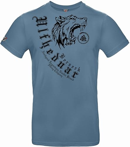 NORDGARD T Shirt ULFHEDNAR Wikinger Valhalla-Geri Freki nordisch Wolf Krieger Runen Valhalla Odin Thor Wotan Vegvisir Northman Asen (DE/NL/SE/PL, Alphanumerisch, XL, Regular, Regular, stahlblau) von NORDGARD