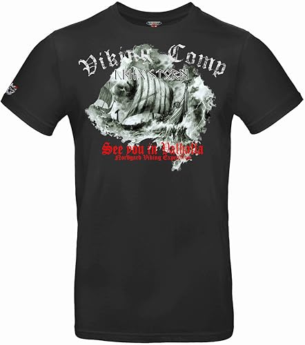 NORDGARD T Shirt Viking COMP Wikinger Valhalla-Geri Freki nordisch Wolf Krieger Runen Valhalla Odin Thor Wotan Vegvisir Northman (DE/NL/SE/PL, Alphanumerisch, M, Regular, Regular, schwarz) von NORDGARD